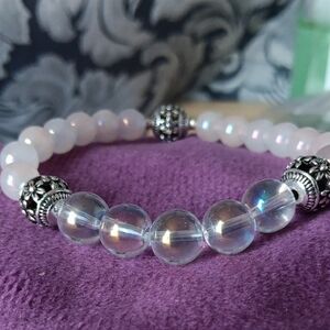 Angel Aura Quartz & Rose Quartz High Quality Beaded Stretch Bracelet